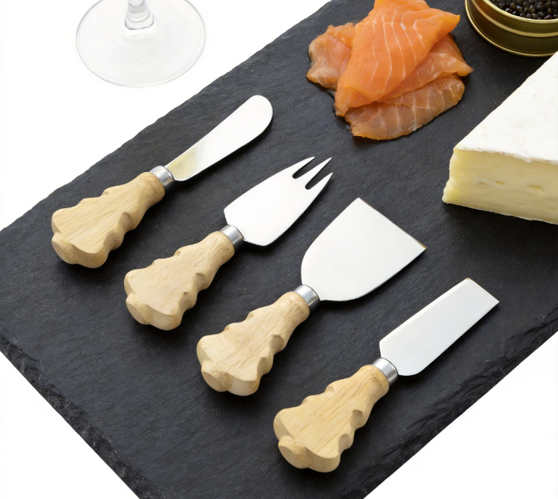 5-teiliges K&auml;semesser-Set aus Eichenholz mit K&auml;sebrett HS4253
