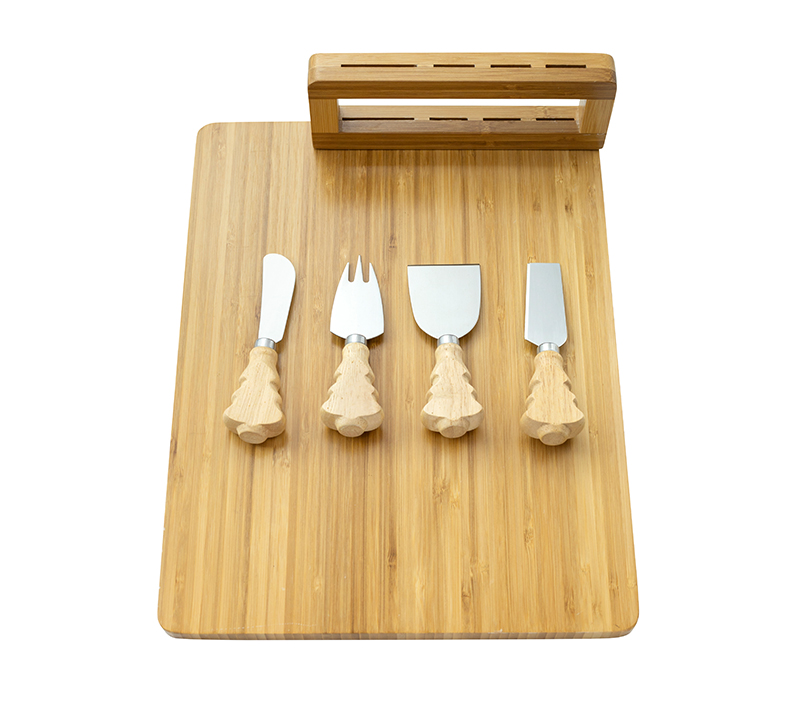 5-teiliges K&auml;semesser-Set aus Eichenholz mit K&auml;sebrett HS4253