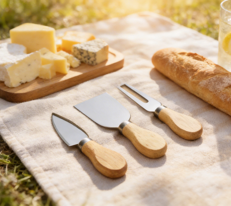 3-teiliges K&auml;semesser-Set aus Eichenholz
