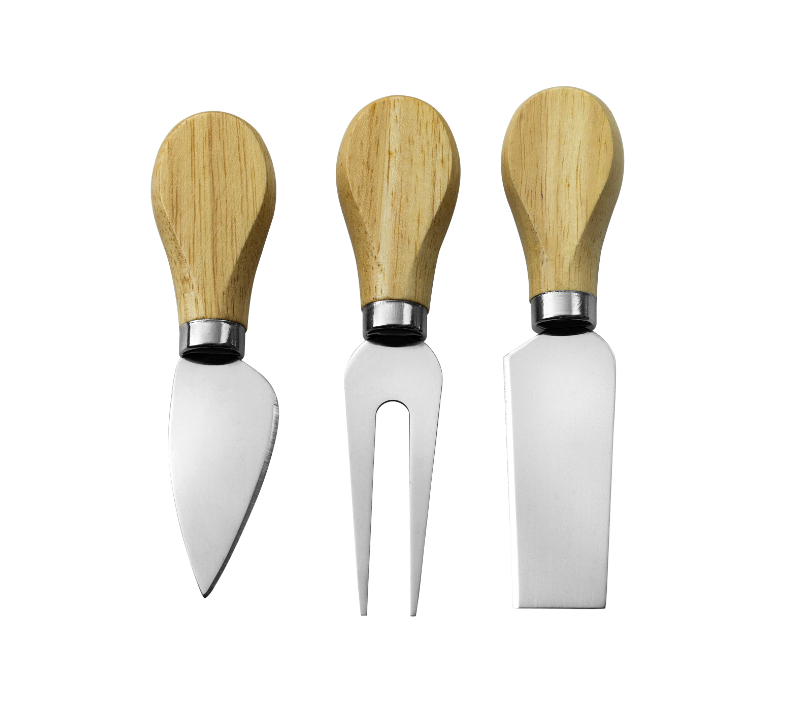 4-teiliges K&auml;semesser-Set aus Eichenholz mit K&auml;sebrett