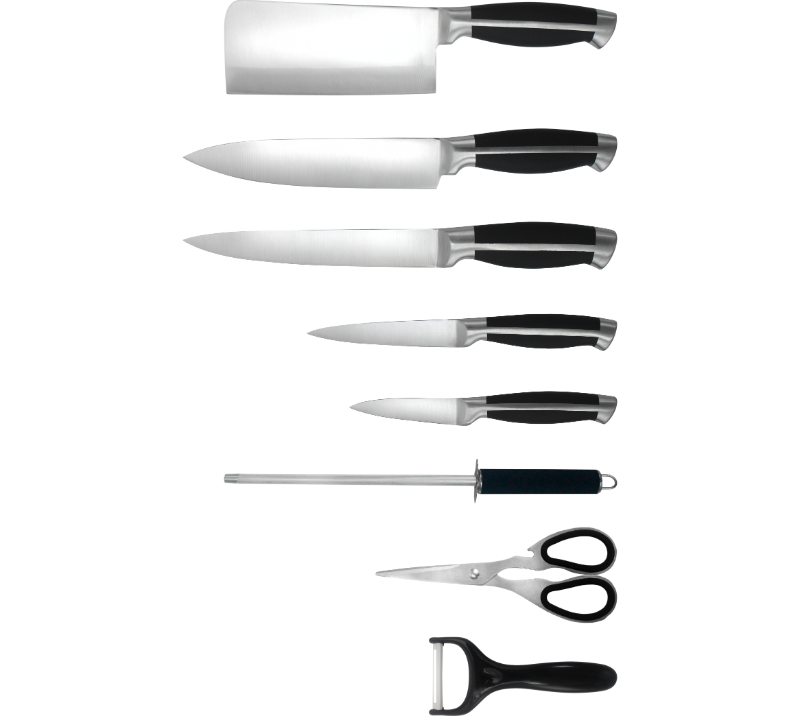 HS2027 Essential-Messerset aus Edelstahl mit Acrylst&auml;nder, 9-teiliges Messerset