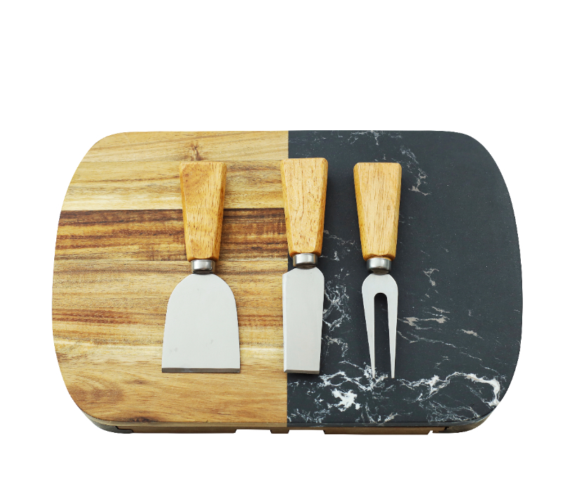 5-teiliges K&auml;semesser-Set aus Eichenholz mit K&auml;sebrett HS4267