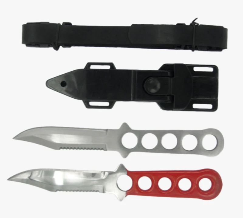 FK43 4-teiliges Outdoor-Messerset, Tauchmesser aus Edelstahl mit Beinriemen und Scheide, halbgezahnt