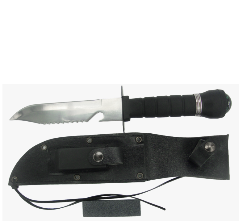 FK13 &Uuml;berlebensmesser mit Kompass und Scheide, gezahntes Outdoor-Camping-Jagdmesser aus Edelstahl