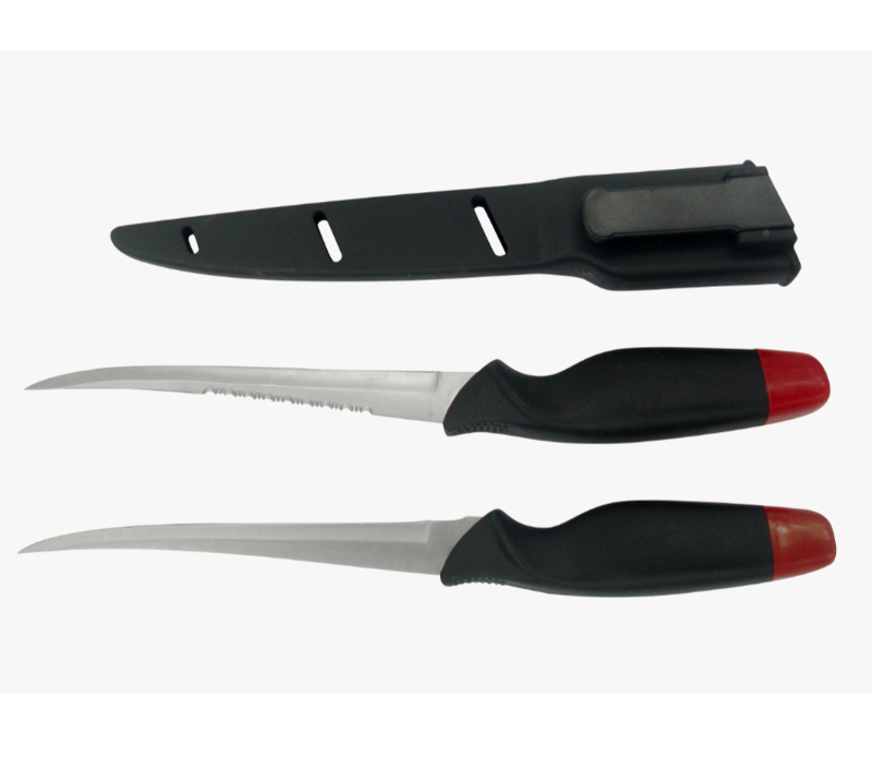 FK32 2-teiliges Filetiermesser-Set mit Scheide, gebogenes Outdoor-/Angelmesser aus Edelstahl