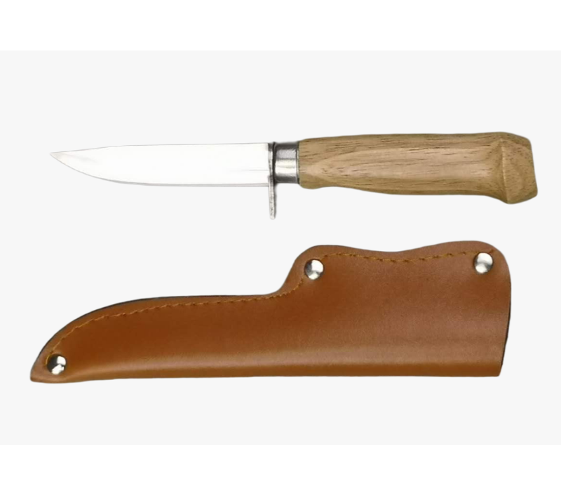FK35A Outdoormesser mit 3Cr13-Edelstahlklinge, Gummiholzgriff und Lederscheide