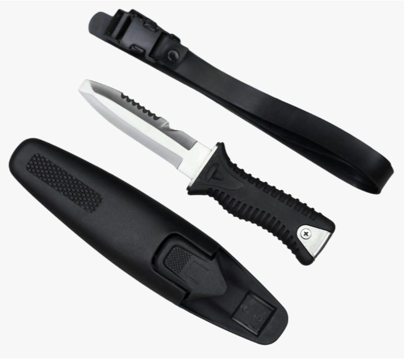 FK45A 3-teiliges Outdoor-Messerset mit gezahnter Klinge aus Edelstahl, Scheide, Beinriemen und ABS-G
