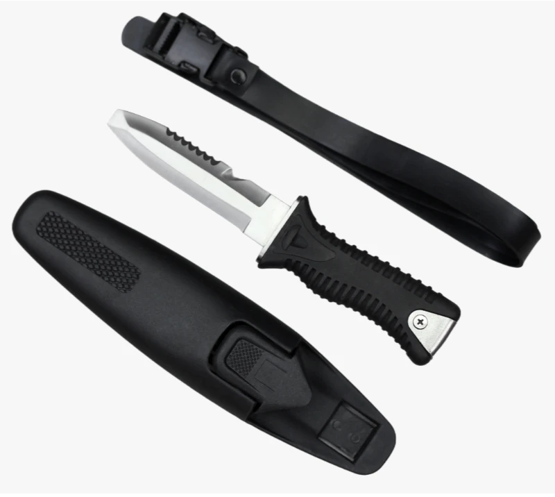 FK45A 3-teiliges Outdoor-Messerset mit gezahnter Klinge aus Edelstahl, Scheide, Beinriemen und ABS-G