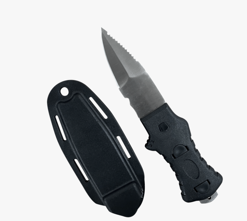 FK266 Tauchmesser aus Edelstahl mit halbgezahnter Schneide, ABS-Griff und PP-Scheide