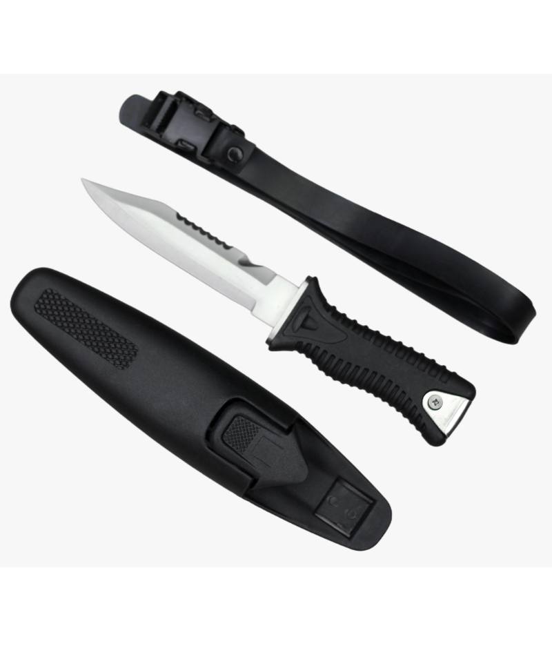 FK45-&Uuml;berlebensmesser mit Scheide und Beingurt, Outdoor-Werkzeug mit ABS-Griff aus Edelstahl