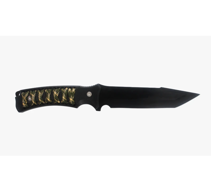 S1014 Jagdmesser mit gerader Klinge und Darmhaken, Camo-Paracord-Outdoor-&Uuml;berlebensmesser