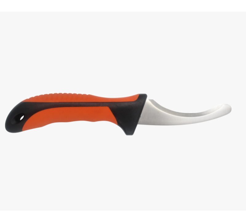 Gebogenes H&auml;utungsmesser S1006 mit orange-schwarzem TPR-Griff, Outdoor-Ausbeinmesser aus Edelstahl