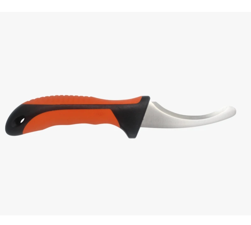 Gebogenes H&auml;utungsmesser S1006 mit orange-schwarzem TPR-Griff, Outdoor-Ausbeinmesser aus Edelstahl