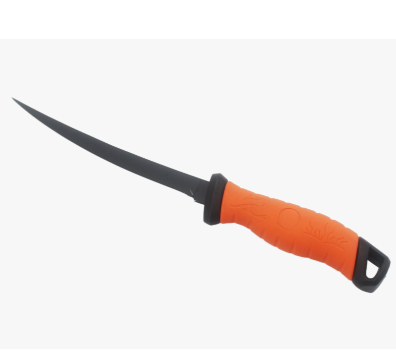 S2027 Filetiermesser mit gebogener Klinge und orangefarbenem Griff, Angelmesser aus Edelstahl mit ru