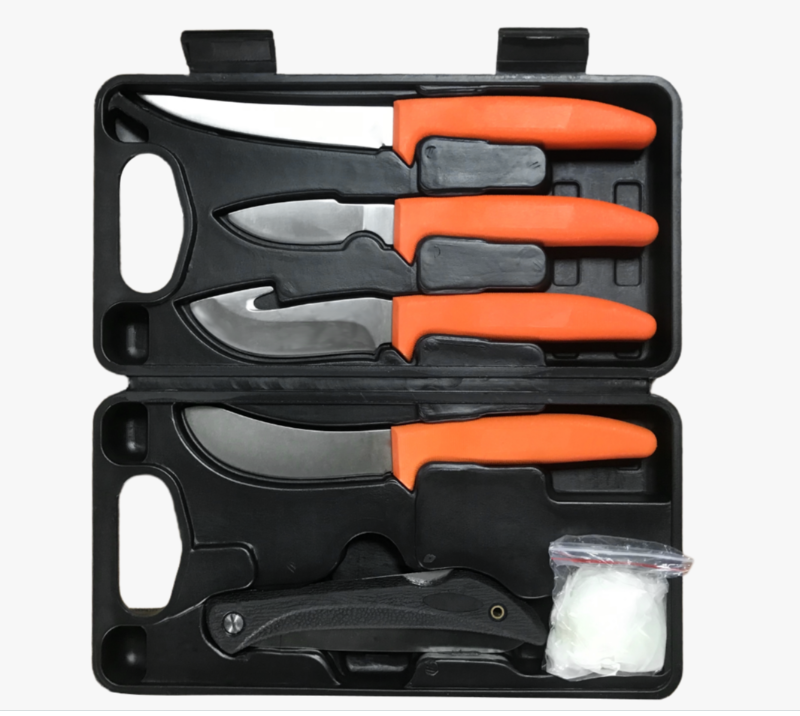 FKS26-08B 7-teiliges Jagd-Angelmesser-Set mit Hartschalenetui, Filet-Ausbein-Darmhaken-Taschenmesser
