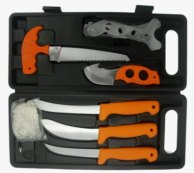 FKS23-09 9-teiliges Outdoor-Survival-Werkzeugset mit festem Aufbewahrungskoffer, 3CR13-Edelstahlklin