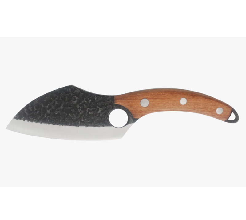 S1024 Handgeschmiedetes Hackmesser, Full-Tang-Outdoormesser mit Holzgriff und Fingerloch