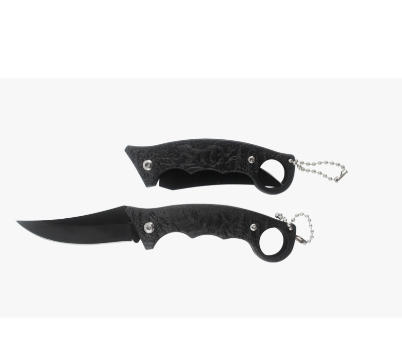 S2022 Karambit-Klappmesser mit Tigerpr&auml;gung, schwarzes Taschenmesser mit Schl&uuml;sselanh&auml;nger, taktisch