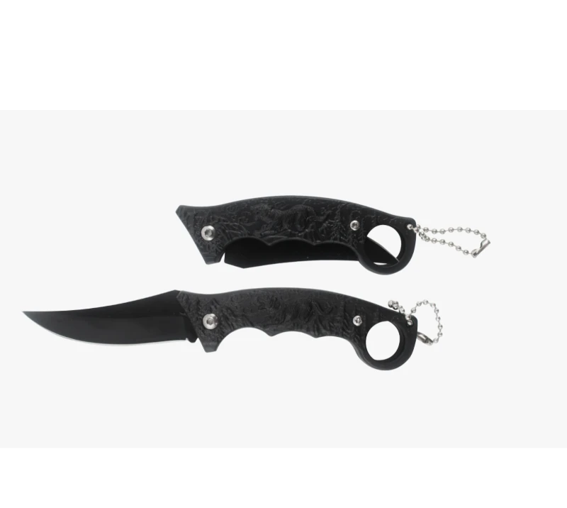 S2022 Karambit-Klappmesser mit Tigerpr&auml;gung, schwarzes Taschenmesser mit Schl&uuml;sselanh&auml;nger, taktisch