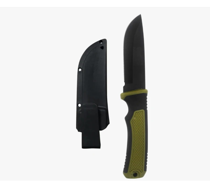 S2026 Jagdmesser mit feststehender Klinge, schwarz-gr&uuml;nem Griff, &Uuml;berlebensmesser aus Edelstahl mit