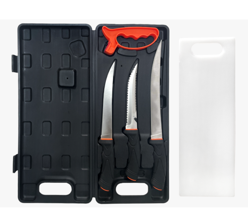 FKS37-05 6-teiliges Filetiermesser-Set f&uuml;r den Au&szlig;enbereich mit Kunststoff-Schneidebrett