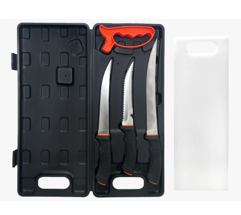 FKS37-05 6-teiliges Filetiermesser-Set f&uuml;r den Au&szlig;enbereich mit Kunststoff-Schneidebrett