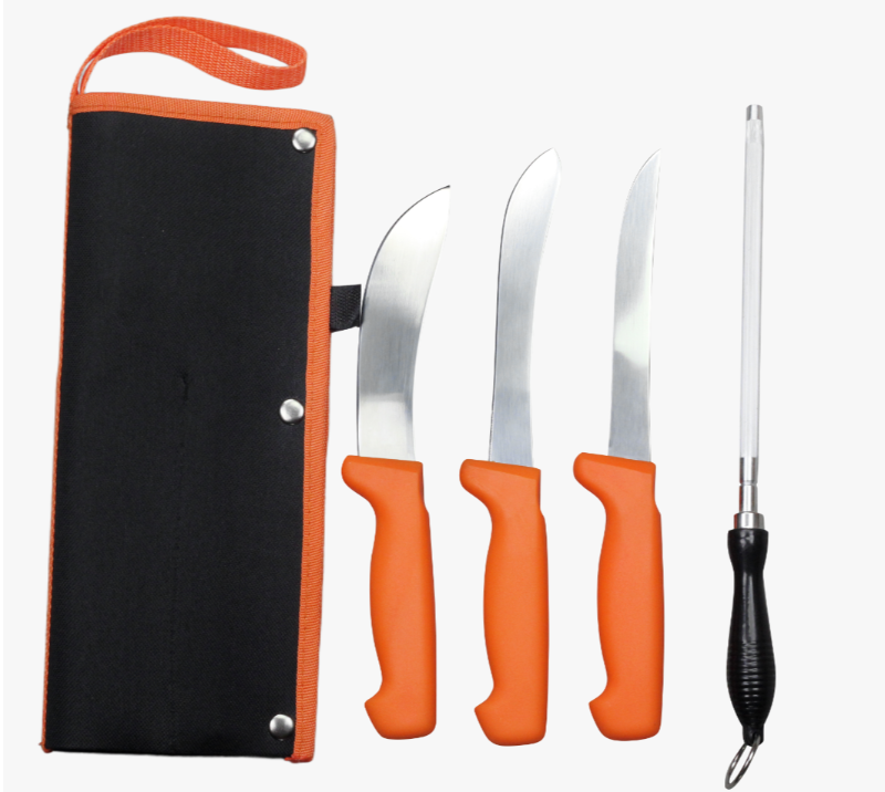 FKS13-05 5-teiliges professionelles Filetiermesserset mit Wetzstahl und Oxford-Rolltasche, 3CR13-Ede