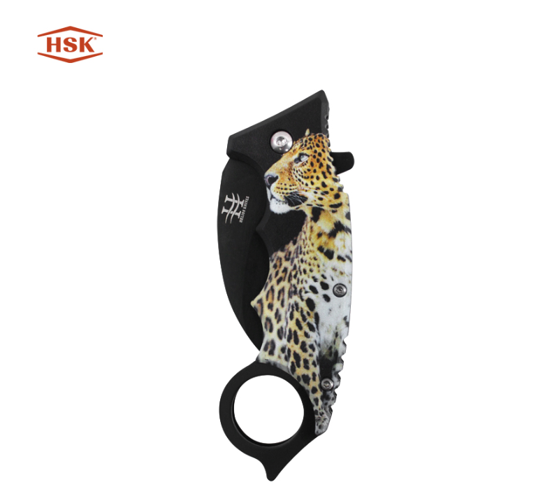 TPK48 Outdoor-Klappmesser mit Ringgriff, bedruckt, schwarze Edelstahlklinge mit mehreren Themenmotiv