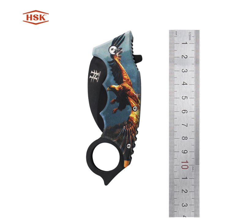 TPK48 Outdoor-Klappmesser mit Ringgriff, bedruckt, schwarze Edelstahlklinge mit mehreren Themenmotiv