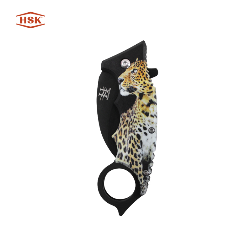 TPK48 Outdoor-Klappmesser mit Ringgriff, bedruckt, schwarze Edelstahlklinge mit mehreren Themenmotiv
