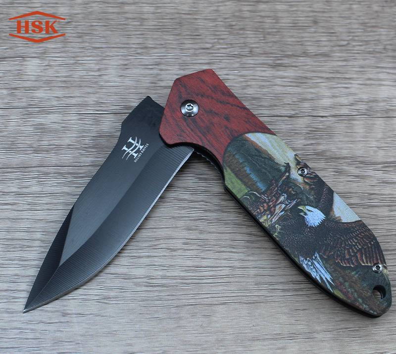 TPK-18 Outdoor-Klappmesser mit Hirschmuster, schwarze taktische Edelstahlklinge mit bedrucktem Griff