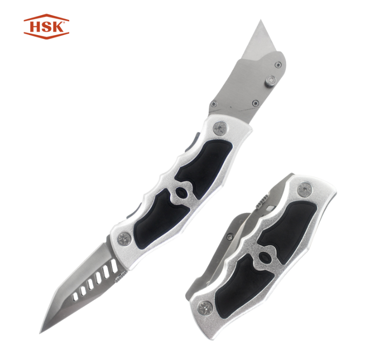 K111 Doppelkopf-Klappmesser in Silber und Schwarz, robuster EDC-Schneider mit austauschbarer Klinge
