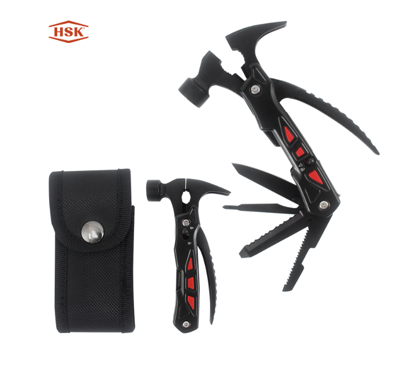 S02139 Schwarzer Multitool-Hammer, Outdoor-Camping-Survival-Multitool mit Axtmesser-Zange