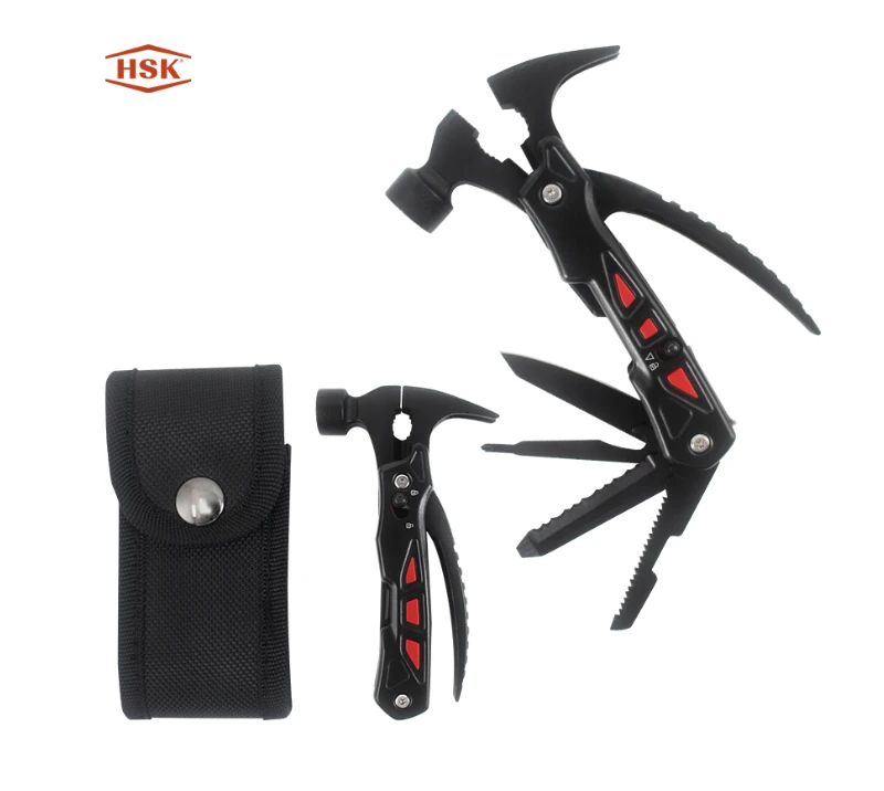 S02139 Schwarzer Multitool-Hammer, Outdoor-Camping-Survival-Multitool mit Axtmesser-Zange