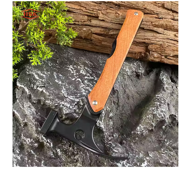 S02318 12-in-1-Multifunktions-Campinghammer mit Holzgriff, Outdoor-&Uuml;berlebensausr&uuml;stung mit Axt, S&auml;g
