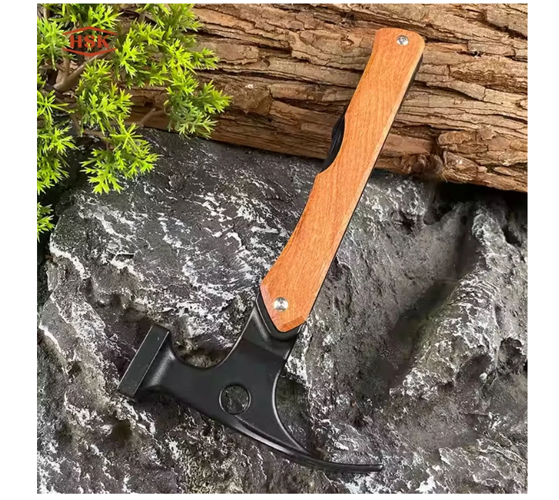 S02318 12-in-1-Multifunktions-Campinghammer mit Holzgriff, Outdoor-&Uuml;berlebensausr&uuml;stung mit Axt, S&auml;g