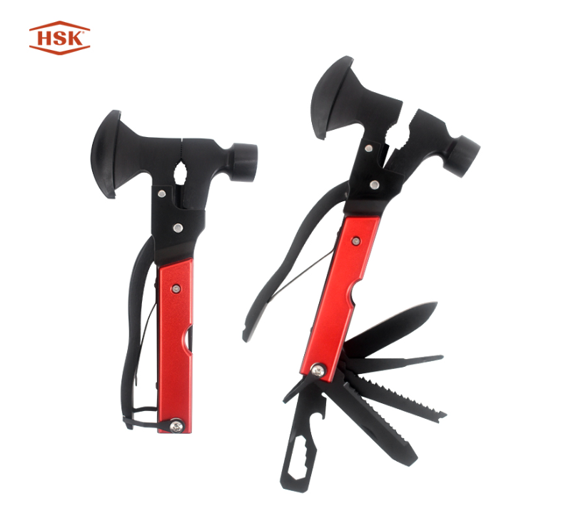 S02137 Rot-schwarzer Multitool-Hammer, Outdoor-Camping-Survival-Multitool mit Axtmesser-Zange