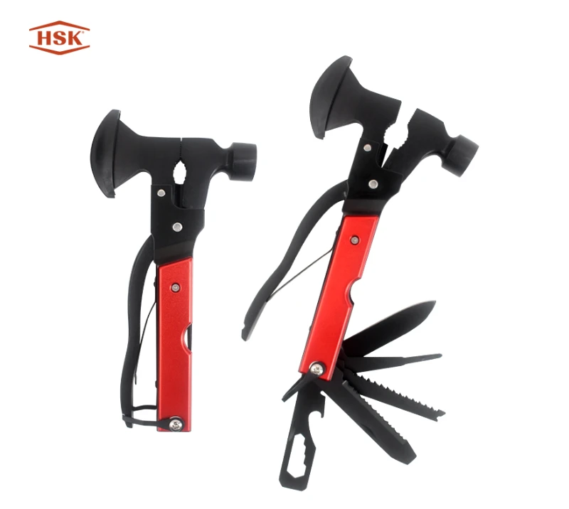 S02137 Rot-schwarzer Multitool-Hammer, Outdoor-Camping-Survival-Multitool mit Axtmesser-Zange