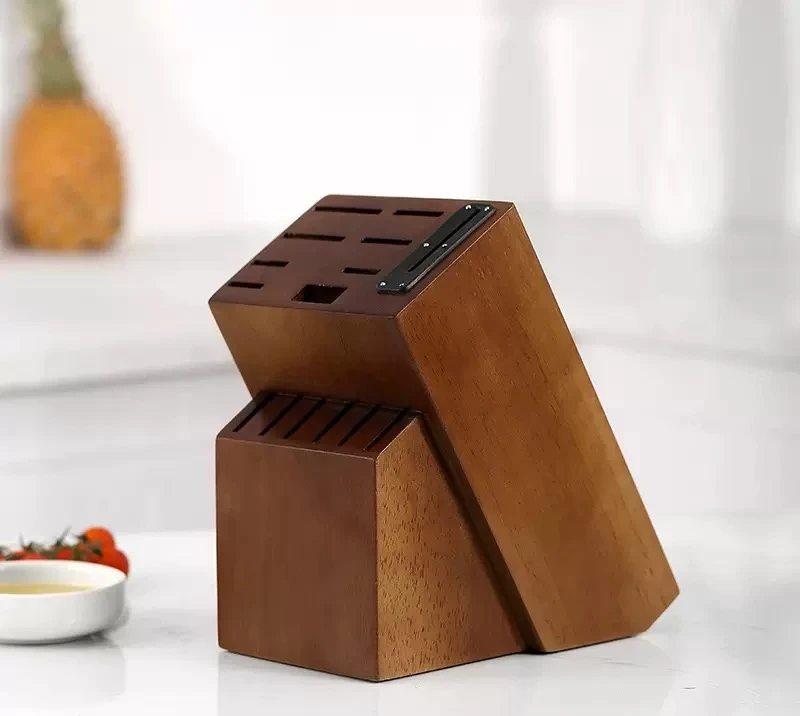 15 Slots Universal Knife Block, Acacia Wood Knife Block for Kitchen Counter
