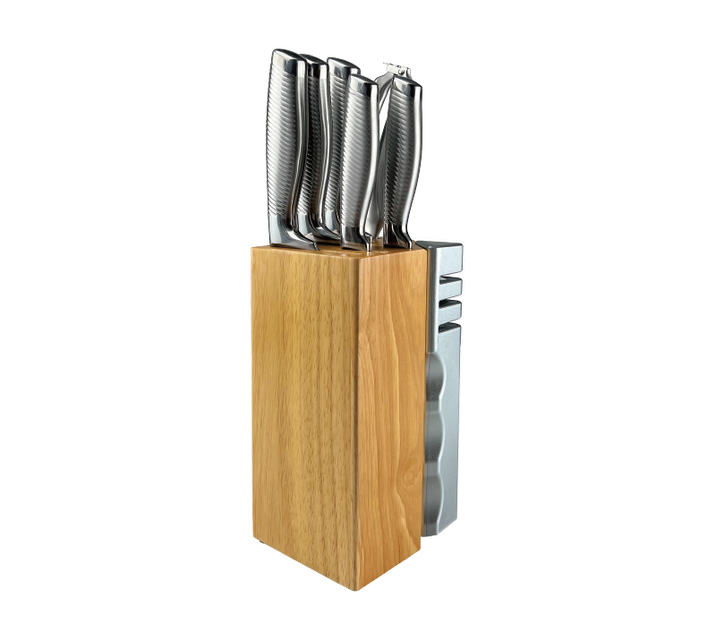 D-D009A 8PCS Dual Block Wood Knife Set with Built-in Sharpener
