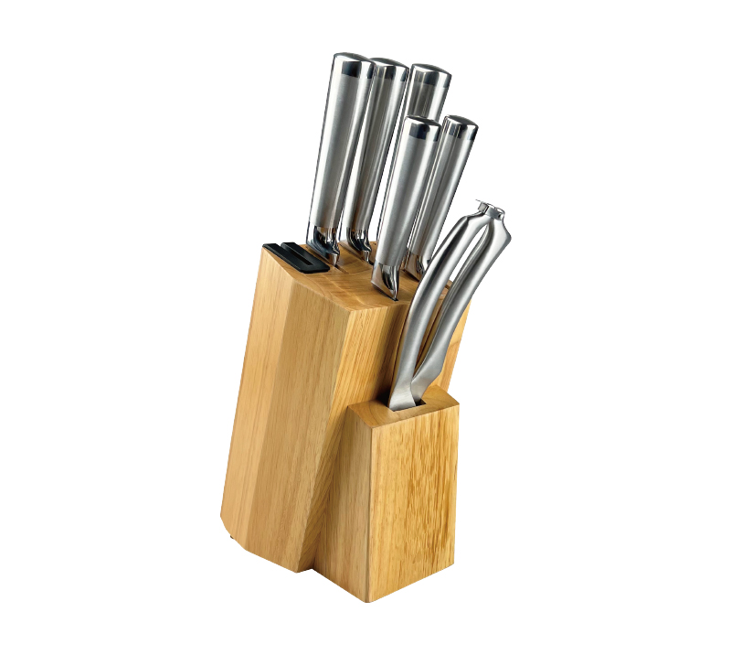 D-D007A 8PCS Stainless Steel Kitchen Knife Set with Wooden Block & Build-in Sharpener