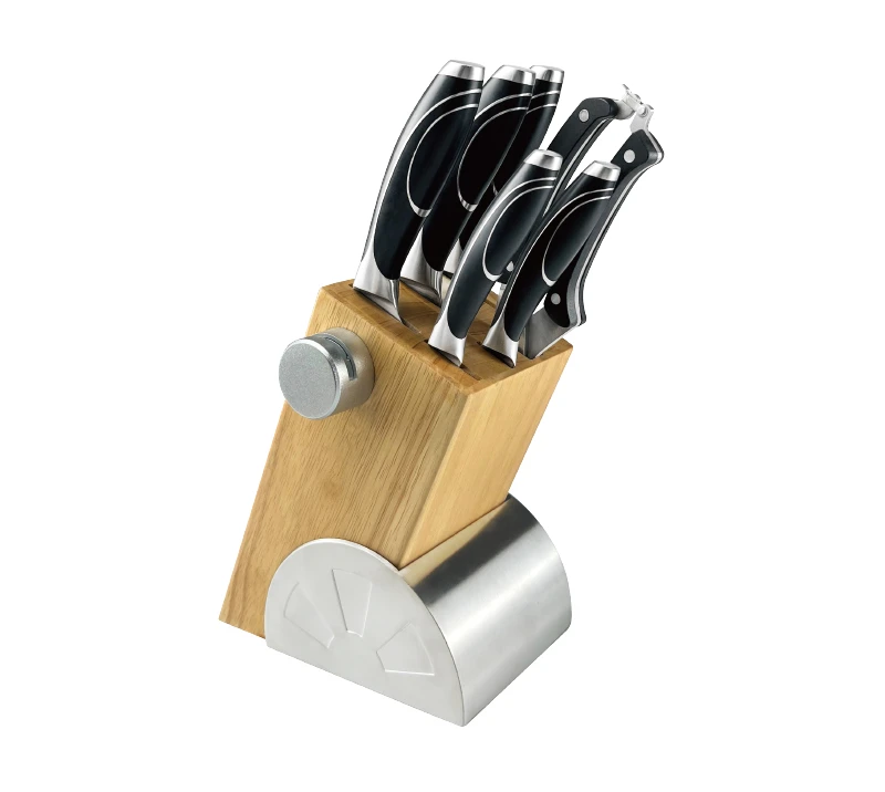 D-D002C-8PCS Kitchen Knife Set with Wood Block & Built-in Sharpener